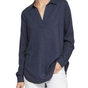 NYDJ Blue Relaxed Fit Long Sleeve Blouse